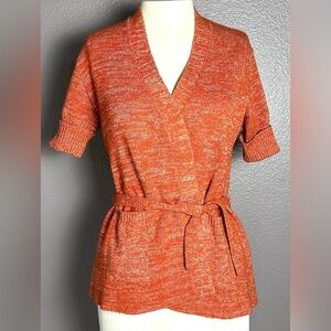 Sheridan Creations Vintage Burnt Orange, Wrap Top Cardigan Sweater Size Large